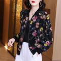 Women See-through Chiffon Coat Stand Collar Long Sleeve Floral Print Sunscreen Coat Zipper Placket Thin Outwear. 