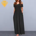 Short Sleeves Dress Floral Print Maxi Dress for Women Short Sleeve Ankle-length Summer Beach Dress Women Loose Dress. 