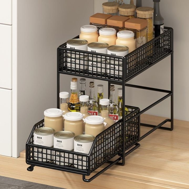Multi-Functional 2 Tier Kitchen Storage Shelf with Drawers Multi ...