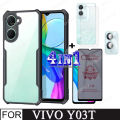 Vivo Y03T Shockproof Phone Case for Vivo Y03 Y02 Y28 4G 5G 4 in 1 Camera Lens Glass Screen Protector and Privacy Ceramic membrane and back film. 