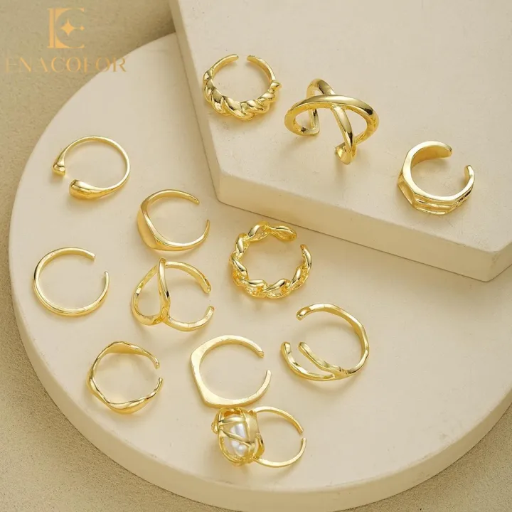 Normal Rings Daraz Enacolor 12Pcs/Set Vintage Gold Metal Geometric Irregularity Rings Set ...