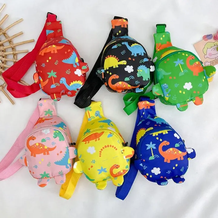 Cute Dinosaur Horn Children Chest Bags Boys Girls Travel Crossbody Bag Adjustable Harness Cartoon Animals Print Kids Backpacks