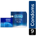 Durex Condoms Extra Safe 9'S (3's X 3), Extra Lubricated Slightly Thicker Easy-On Shape For Greater Comfort. 