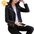 Women Faux Leather Jacket Stylish Faux Leather Women's Coat with Rivet Decor Zipper Slim Fit Cardigan for Fall/winter Long Sleeve Motor Jacket for Ladies Lapel Design Women Jacket. 