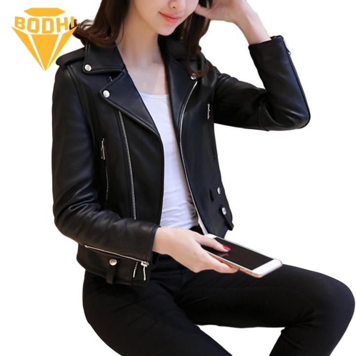 Women%20Faux%20Leather%20Jacket%20Stylish%20Faux%20Leather%20Women's%20Coat%20with%20Rivet%20Decor%20Zipper%20Slim%20Fit%20Cardigan%20for%20Fall/winter%20Long%20Sleeve%20Motor%20Jacket%20for%20Ladies%20Lapel%20Design%20Women%20Jacket%20-%20Image%205