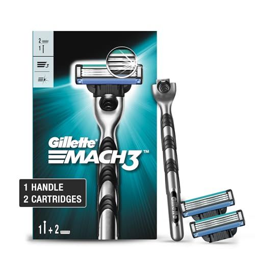 Mach3 Smooth Razor Gillette Mach 3 Shaving Razor for Men (Handle + 2 Cartridges), with 3 ...