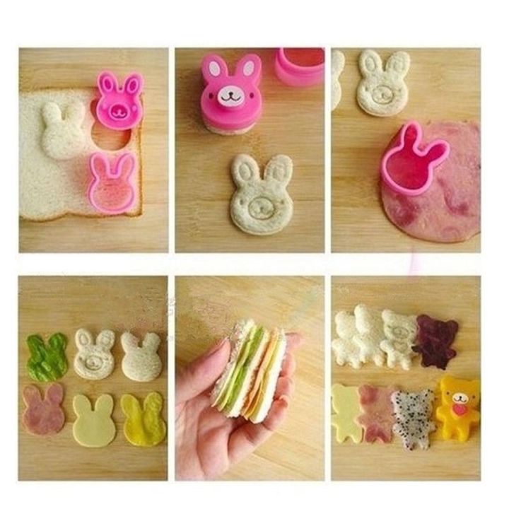 Bento Rabbit Cutter Hot 3pcs Sandwich Crust Cutter Cookie Bread Mold Bento Maker Rabbit ...
