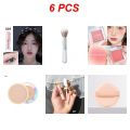 6PCS BEAUTY MAKEUP COMBINATION SETLiquid Eye Shadow+1PC Blush Brush+Lameila Monochrome Powder Blusher+Lameila Set Up Powder+SVMY ConcealerPowder Puff Air Cushion Sponge Makeup Egg. 