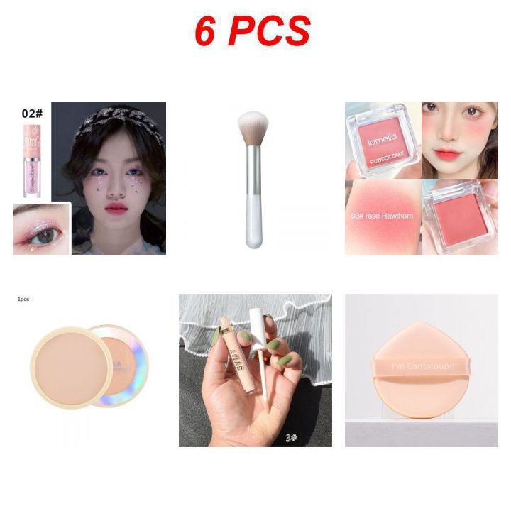 6PCS%20BEAUTY%20MAKEUP%20COMBINATION%20SETLiquid%20Eye%20Shadow+1PC%20Blush%20Brush+Lameila%20Monochrome%20Powder%20Blusher+Lameila%20Set%20Up%20Powder+SVMY%20ConcealerPowder%20Puff%20Air%20Cushion%20Sponge%20Makeup%20Egg%20-%20Image%209