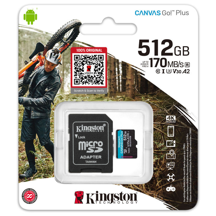 Kingston 64GB / 128GB / 256GB / 512GB Canvas Go Plus Micro SD Card With Adapter | CLASS 10 UHS-I | 170MB/s