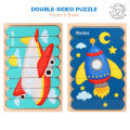 Leiyan2025 Double-sided Kids Wooden Puzzle/2in1 Creative Strip Puzzle Jigsaw Toy for Children/Animal Vehicle 3D Stacking Puzzle/Montessori Early Learning Toy/Early Education Puzzle. 
