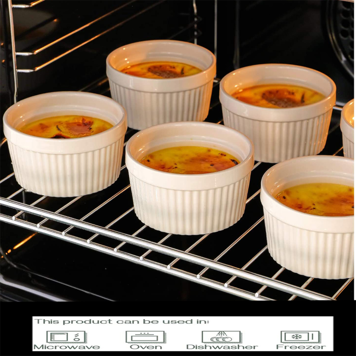 Baking Cup 6 pcs Set / Ceramic Baking Cups / Ramekin Bowls Set White 7.5* 4cm