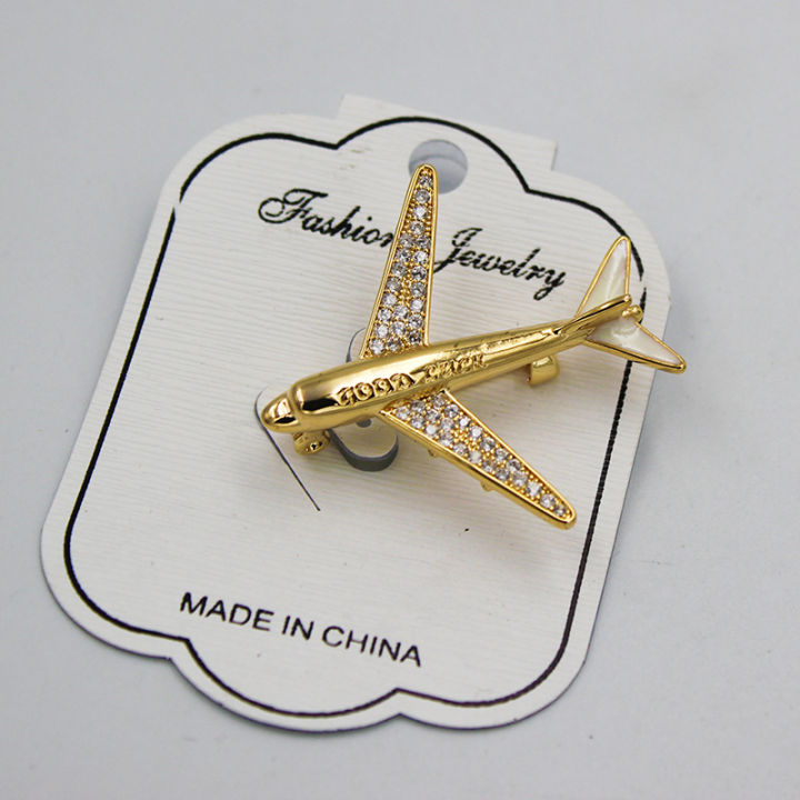 2024 New Sparkling Zircon Airplane Aircraft Brooch Men Suit Brooch Pin Gifts High Quality Women Pins Brooches Man Jewelry