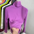 Turtleneck Fruit Green Slim Fit 2024 Inner Wear T T-shirt Western Style Autumn and Winter Pile Collar Top Women's Long Sleeve New Bottoming Shirt. 