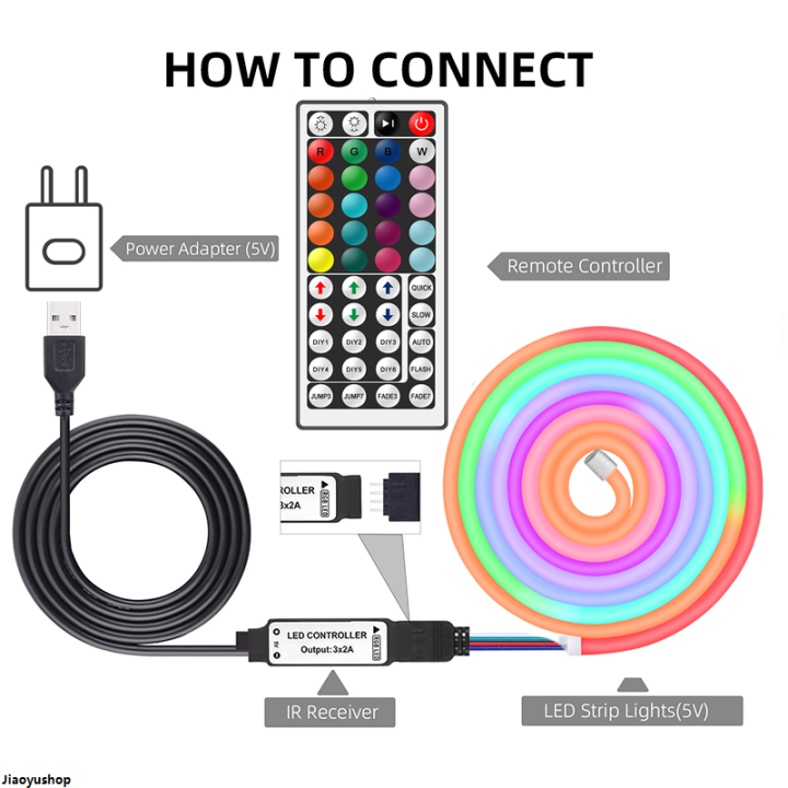 Led Neon Rope Controller Yuxin shop5M RGB LED Neon Rope Light with Remote Control, USB 5V RGB ...