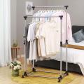 ktrTAGE Double Pole Cloth Rack/Clothes Hanger/Rack with Rolling Rail Rack/Foldable Single Clothes and Garment Hanging Rack. 