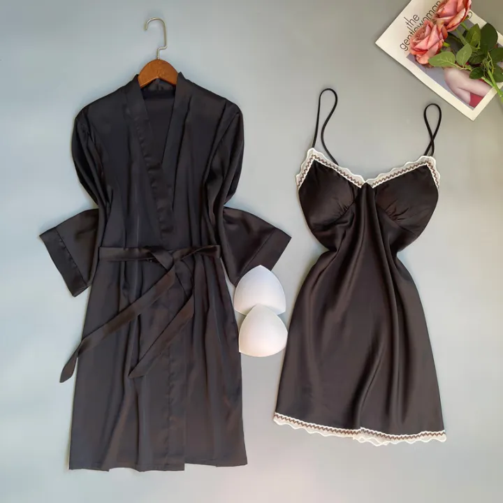 SYQ%20Solid%20Color%20Wavy%20Lace%20Sling%20Silk%20Nightgown%20Thin%20Fairy%20Two-Piece%20Nightgown%20Pad%20For%20Women%20-%20Image%205