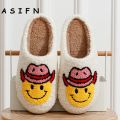 ASIFN Smile Face Cowgirl Slippers Fluffy Cushion Slides Cute Womens Comfortable Cozy Comfy Smile Slippers Women Slides. 