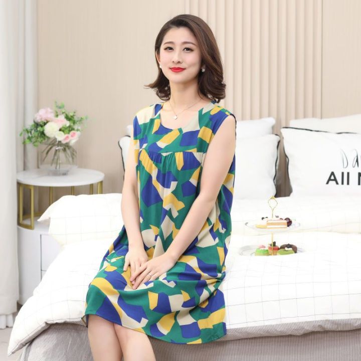 Artificial%20Cotton%20Nightdress%20Women's%20Summer%20Short-Sleeved%20Nightdress%20Sleeveless%20Daily%20Wear%20Pajamas%20plus%20Size%20Artificial%20Cotton%20Middle-Aged%20Mom%20Dress%20-%20Image%204