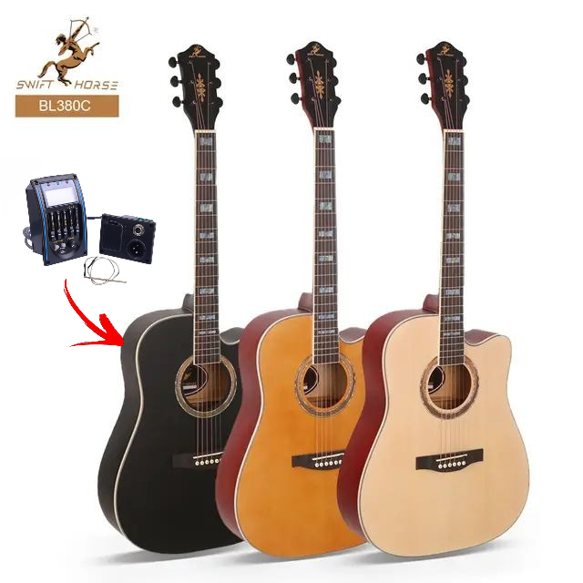41 inch Jumbo size Semi acoustic guitar with Tuner and equalizer Swift Horse Brand 5 Years Warranty Cutaway Guitar Full Size 41'' Electric Acoustic Box Guitar - Semi acoustic Guitar