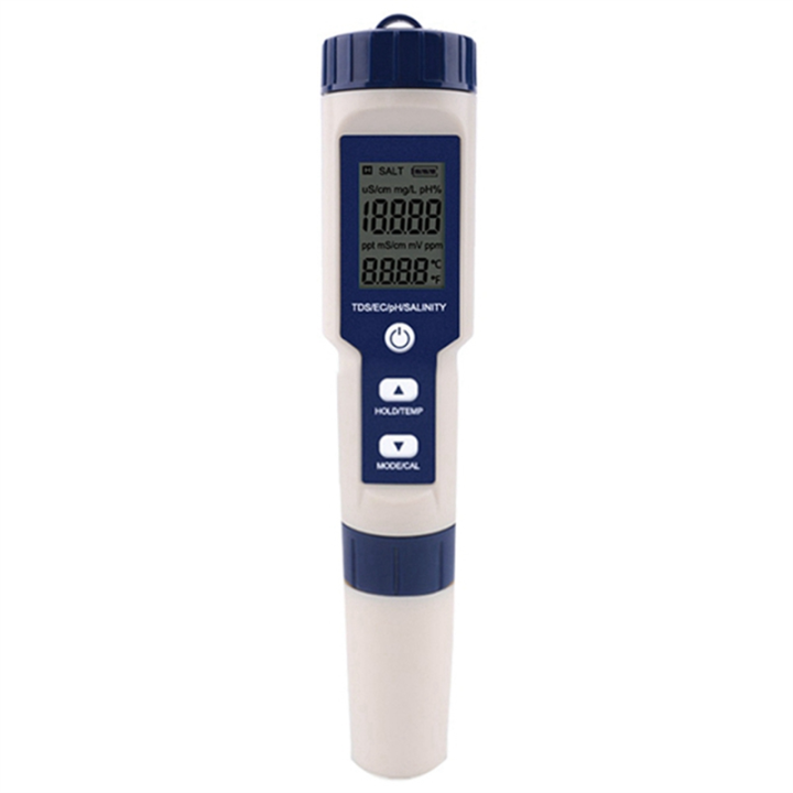 5 in 1 TDS/EC/PH/Salinity/Temperature Meter Digital Water Quality Monitor Tester for Pools, Drinking Water, Aquariums Durable