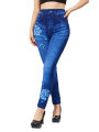 【HOT】 YSDNCHI Women Fake Wrinkles Jeans Blue Flower Print Sexy Leggings Imitation Denim Plus Size Pencil Pants Stretch False Jeggings. 