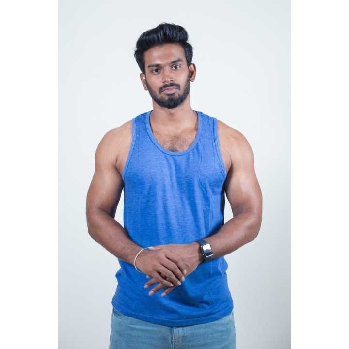 Moffi Essentials - Men's Skinny / Gym Vest -Light Blue Racer Back Tank Top