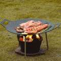 Grill Pan BBQ Baking Frying Round Griddle Plate Non-Stick Cooking Tools with Brush Gloves and Tongs for Camping Outdoor. 