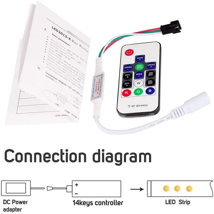 Sp103e%20Dc5v/12v%20Ws2801%20Ws2812b%20Dc12v%202811%20Mini%20Digital%20Rgb%20Led%20Strip%20Controller%2014key%20Rf%20Wireless%20Remote%202048pixels%20Led%20-%20Image%202