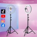 10 Inch Selfie 26CM Ring Light With 7ft Stand Tripod and 10 Inch Selfie LED Ring Light useful for TIKTOK Light With Adjustable Phone Holder 360 Rotatable Ring LED Studio Camera For YouTube, Online Classes, TikTok & Photography. 