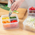 4 IN 1 Design Draining Box Split Fresh-Keeping Box Kitchen Storage Tool Fruit Vegetable Storage Box For Spring Onion Ginger Garlic Spice Sub-Packed Boxes With Soft Cover 1Pcs. 