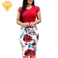 Women Printed Dress Floral Print Slim Fit Summer Dress for Women Knee Length Round Neck Short S ve Commute Dress Women Dress. 