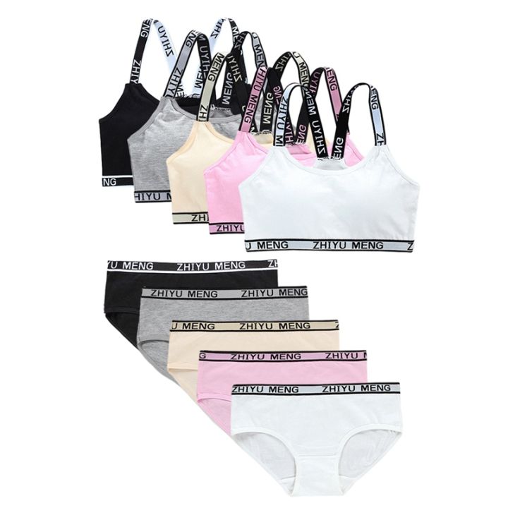 Girls Training Bras Panties Kids Cotton Underwear Sets Teens Students Vest Underpants Wireless Girls Sports Brassiere