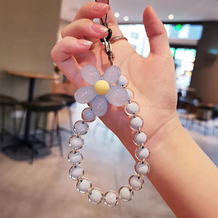 1Pc Colorful Flower Beaded Mobile Phone Charm Strap Chain Lanyard Women ...