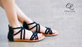 Women's Fashion Trendy Flat Gladiator Zipper Sandal Black Velvet. 