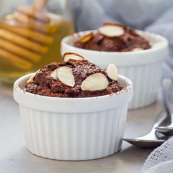 4 cups Cup cake ceramic baking cup ceramic baking tray Ceramic Baking Cups for Creme Brulee Custard Dessert Dishes snack baking cup White- 3.5 Inches