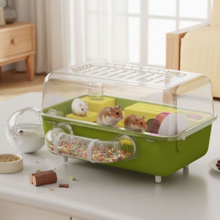 Oversized Panoramic View Hamster Cage Running Wheel Water Bottle Animal ...