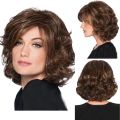 【Free shipping】 Thick Daily Smooth Heat Resistant Fiber False Female Hair Extension Invisible Natural Syhthetic Wig Women Bob Hair Ladies Curly Wigs Short Brown Wavy Wig. 