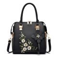 Floral Detail Shoulder Bag, Trendy Zipper Handbag For Work, Casual Crossbody Bag, Women's Floral Decor Purse. 