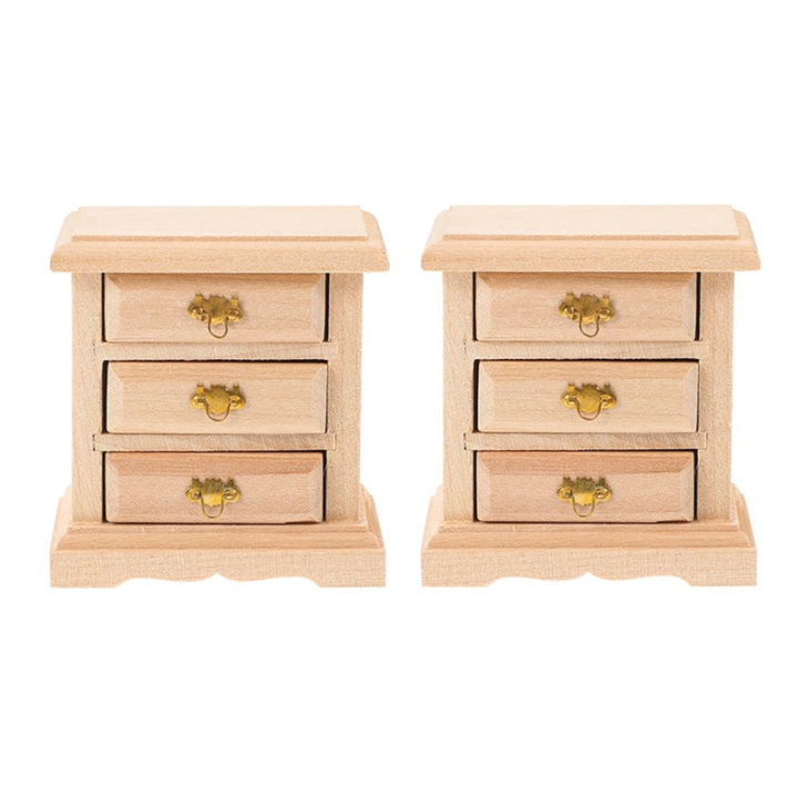 2pcs Nightstands Night Stand Furniture Bed Table Decor Miniature Cabinet Night Table Cabinet Props Wood Cupboard Easy Install Easy to Use