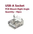 10 pcs of USB-A PCB Mount Right Angle Socket. 