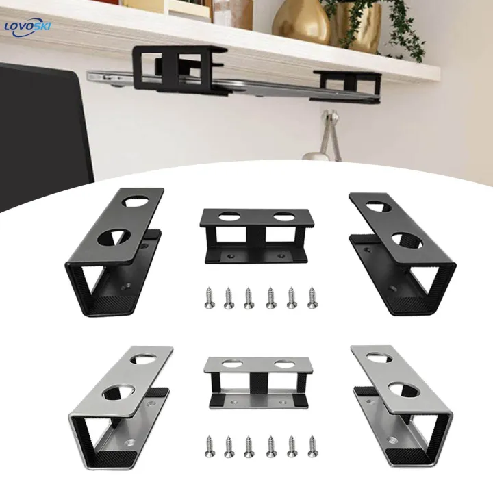 3x%20under%20Desk%20Laptop%20Mount%20Brackets%20Stand%20Set%20Enhanced%20Stability%20Metal%20under%20Tray%20Invisible%20Black%20-%20Image%203