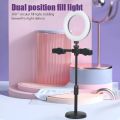 Desktop Ring Light for Selfie and Phone, 3 Colors Dimmable LED Light for Live Makeup Desktop Mobile Phone Tabletop Stand with Selfie Ring Light, 3 Light Modes, 3 Mobile Clips, 360° Rotating Clips,. 
