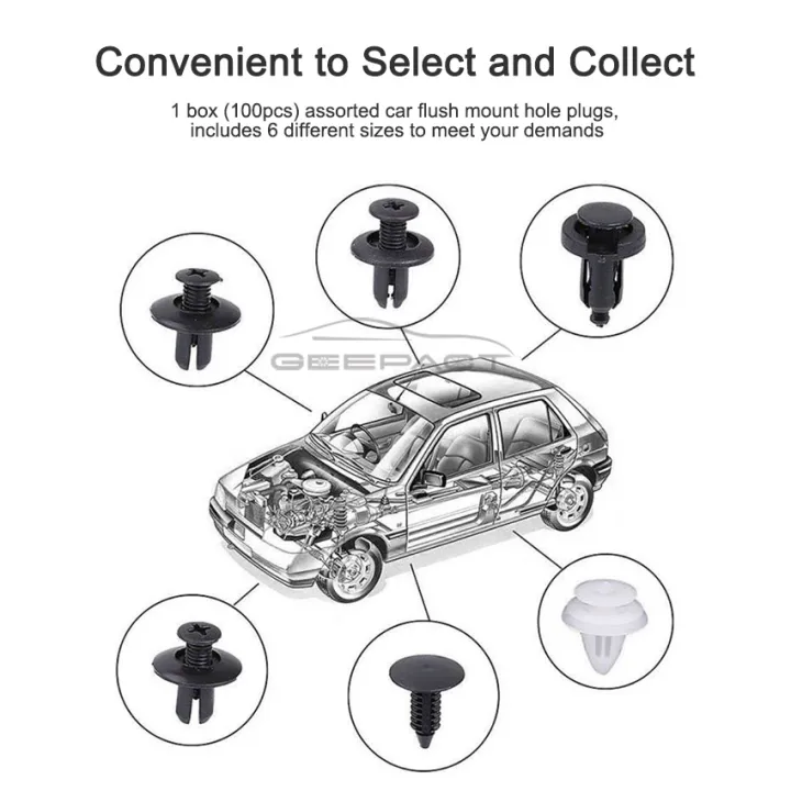Geepact%20100%20PCS%20Fastener%20Clip%20Car%20Clip%20Plastic%20Car%20Rivet%206%20Sizes%20Universal%20Fender%20Bumper%20Rivet%20Mixed%20Car%20Body%20Push%20Retainer%20Pin%20Rivet%20Bumper%20Door%20Trim%20Panel%20Retainer%20Fastener%20Kit%20-%20Image%204