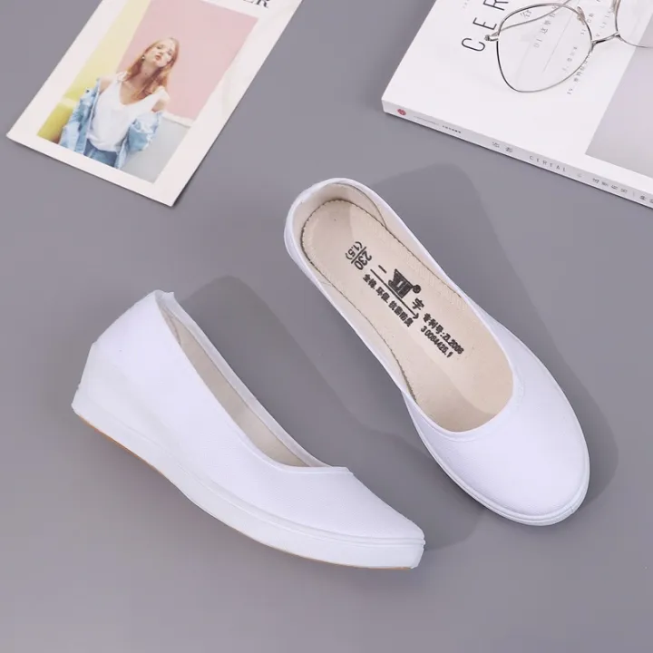 【ZOSR】One-Word Nurse Shoes Beauticians Work Comfortable Old Beijing Cloth Shoes Non Slip Soft Bottom Pure White White Shoes Women