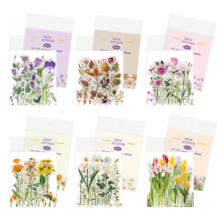 RHS Online 40PCS Flower Tulip Series PET Stickers Album Diary Journal ...