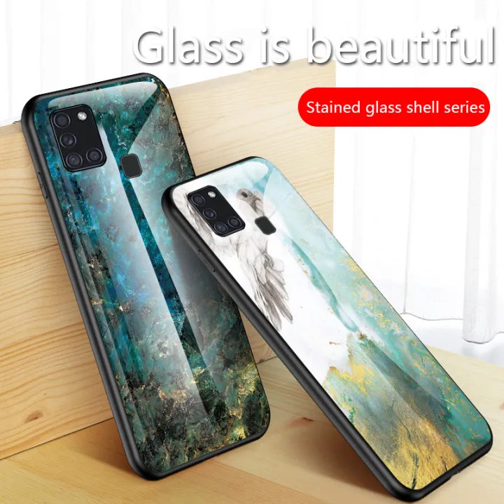 Biruiqu%20For%20Samsung%20Galaxy%20A21s%20Shockproof%20Fashion%20Marble%20Tempered%20Glass%20Back%20Case%20Cover%20-%20Image%204