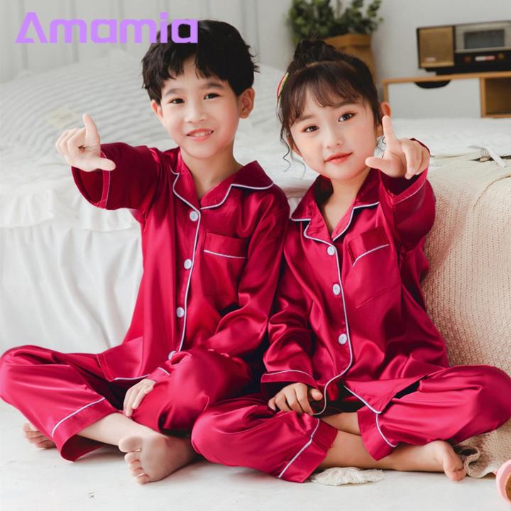 Long-sleeve%20Pajama%20Set%20Kids%20Silk%20Pajama%20Set%20for%20Boys%20Girls%20Long%20Sleeve%20Top%20Pants%20Sleepwear%20Kit%203-14%20Years%20Southeast%20Asian%20Style%20Kids%20Pajama%20Set%20-%20Image%204