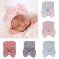 【hot】 Newborn Hospital Hat Baby Hats Nursery Beanie Cap With Bow Cute Stripe Infant Hat Soft Turban Hats For Baby Girls. 