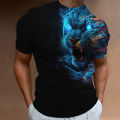 Leopard printed men's T-shirt fun casual top street oversized clothing Harajuku round neck animal pattern short sleeved T-shirts. 